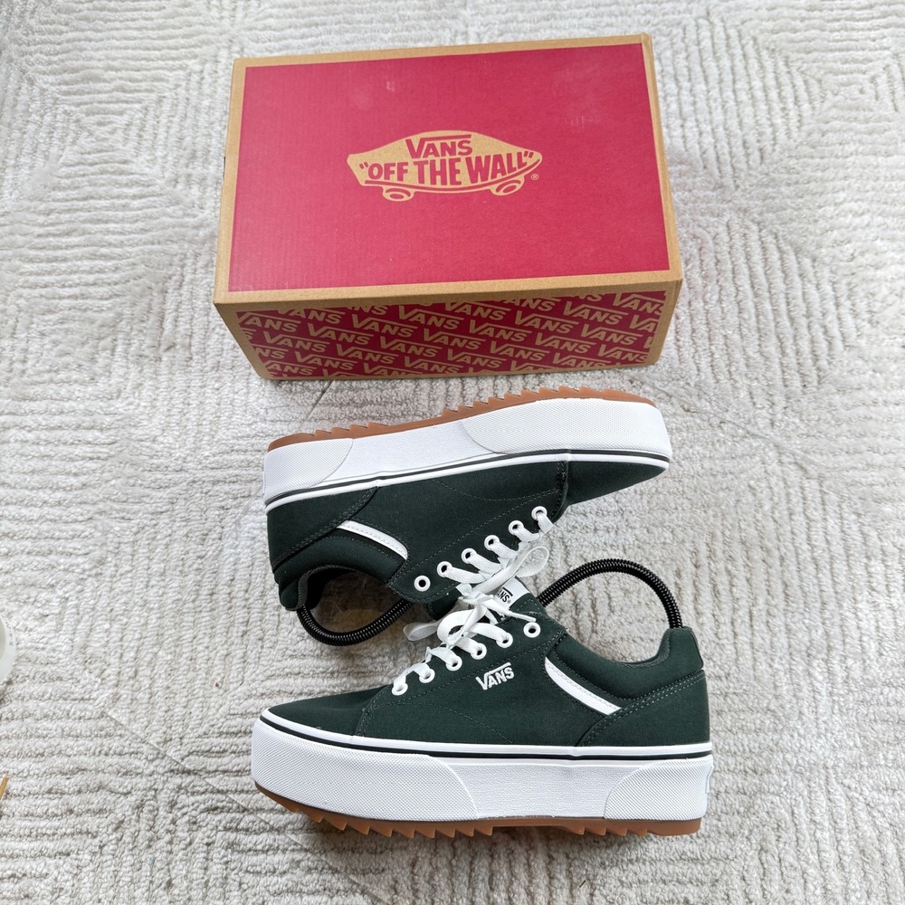 Vans Seldan Platform Sneakers Women's 10 Green Canvas Low Top Lug Sole Shoes - Picture 7 of 10